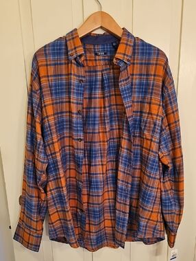 Izod Orange & Blue Plaid Casual Button-Up Shirt